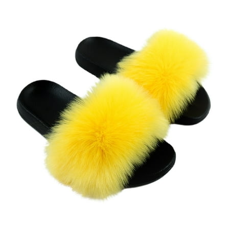 

Lyinloo European And American Fashion Wool Slippers Wear Flip Flops Home Slippers Yellow 40-41