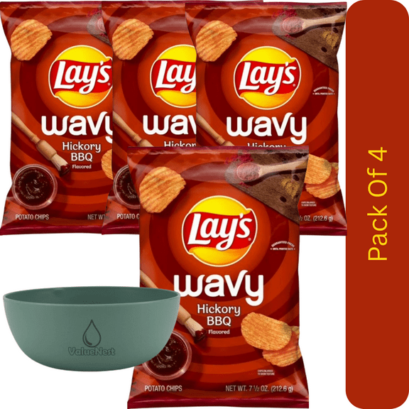 Lay's Wavy Hickory BBQ Flavored Potato Chips, 7.5 oz Bag With Olive Green Bowl By ValueNest