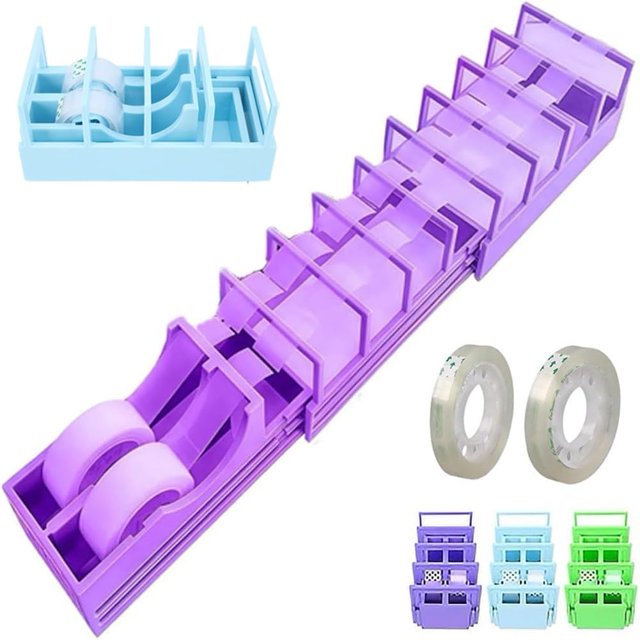 WJCA Portable Dual Roll Tape Dispenser, Foldable Ribbon and Wrapping Cutter Tool for Gift & Craft Projects, Purple