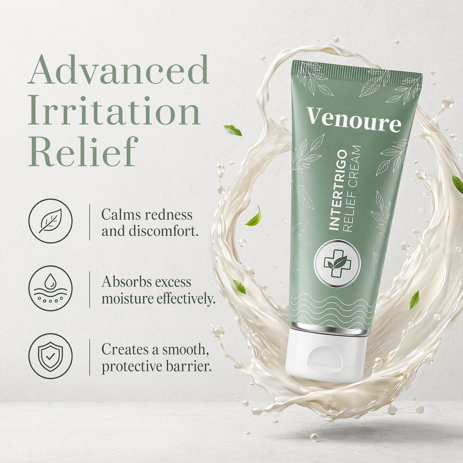 Venoure Intertrigo Cream, Skin Fold Care Cream for Moisture & Friction Protection, Fast Drying Non Greasy Formula for Inner Thighs, Underarms & Body Folds (1PC)