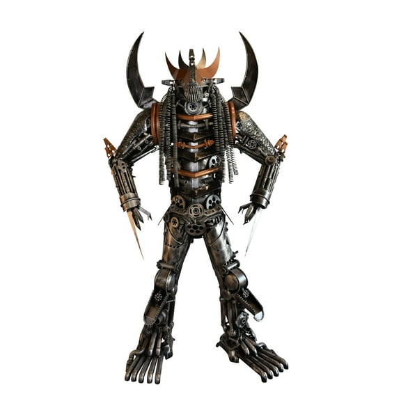 Nifao Colorfull impresive Statue of a warrier made of metal scraps – Outdoor Garden Decor Sculpture, 48"L x 20"W x 82"H