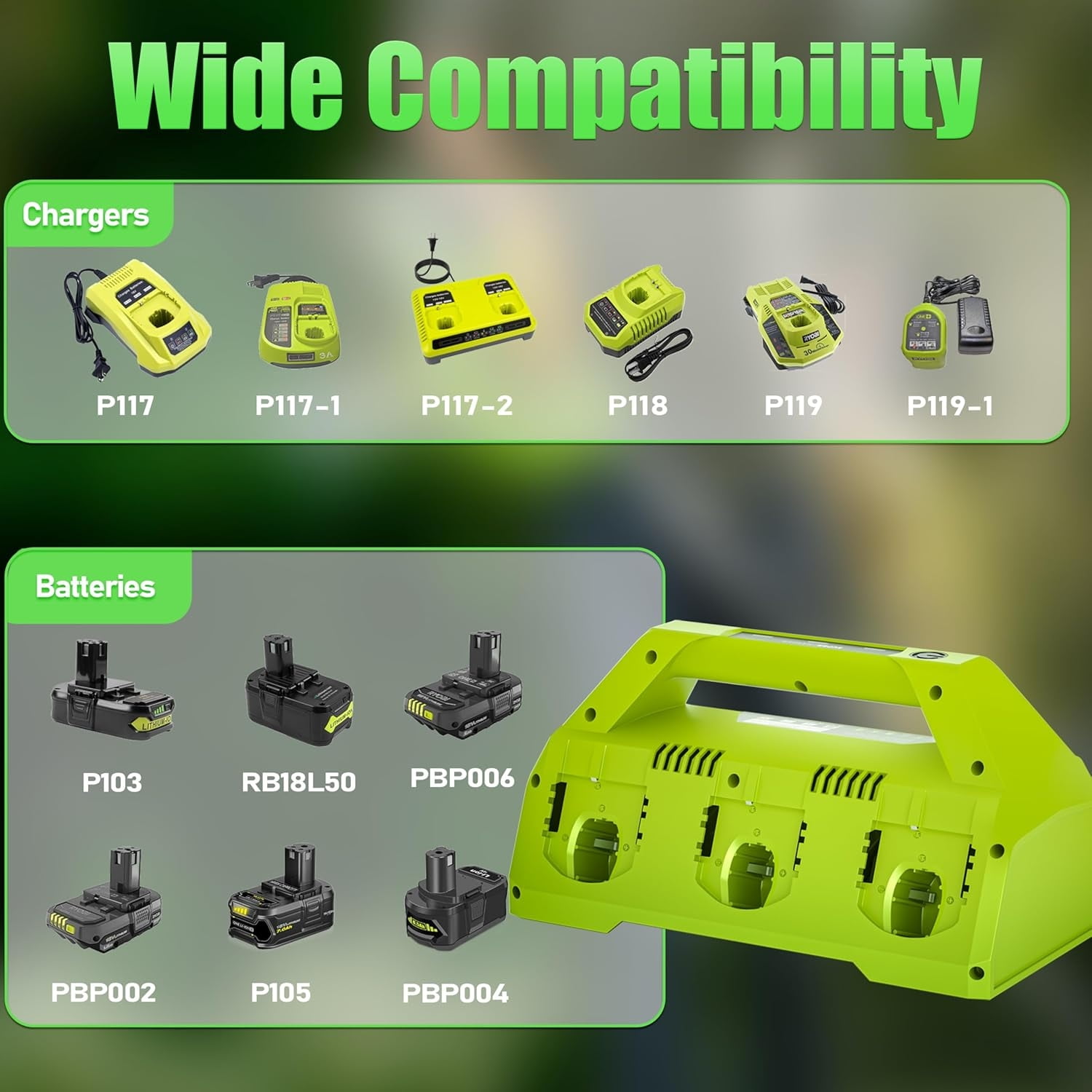 【Simultaneously Charging】 Upgraded 6-Port Rapid Charger for Ryobi 18V Lithium-Ion Batteries, Compatible with Ryobi 18V ONE+ Battery Systems (6-Pack Simultaneously Charging Station)