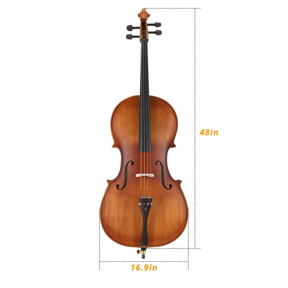 Cello 4/4 Full Size, Wood Acoustic Cello with Portable Bag, Bow, Rosin, Cello Bridge, for Students & Adult Beginner String Instruments - Matte Natural Color