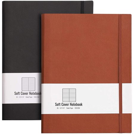 HUOGUO Composition Notebook 2 Pack - B5 Notebooks and Journals with Soft Leather Cover,408 Pages,100gsm Thick Lined Paper,7.6" X 10"