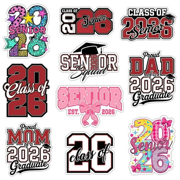 10 Pcs Senior 2026 Stickers | Class of 2026 Vinyl Decal Pack of 10 | Proud Parent, Graduation, Senior Year