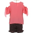 thumbnail image 2 of Little Girl Cold Shoulder Blouse Top Ruffle 2 Pieces Short Set Girls Clothing Coral 4, 2 of 4