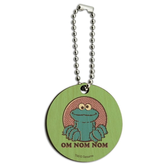 Sesame Street Cookie Monster Om Nom Nom Wood Wooden Round Keychain Key Chain Ring