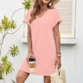 thumbnail image 2 of Horkkom Shirt Dresses for Women Mini V Neck Solid Color Short Sleeve Dress Summer Loose Comfy Sundresses, Gifts for Women L, 2 of 9