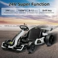 thumbnail image 4 of K61 Go Kart Electric Drift Kart with Length Adjustable Seat, 24V Outdoor Ride on Toy with 4 Speed Mode, RC Car for Kids 6-12 Years Old, Fast 300W Motor, 8.5 MPH, Bluetooth, 4 of 8