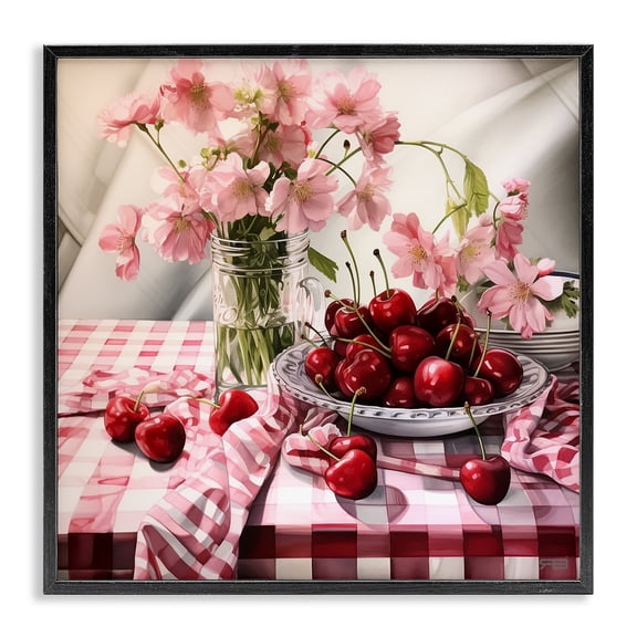 Stupell Industries Traditional Summer Cherries & Florals Black Framed Giclee Art, 12 x 12, by RB
