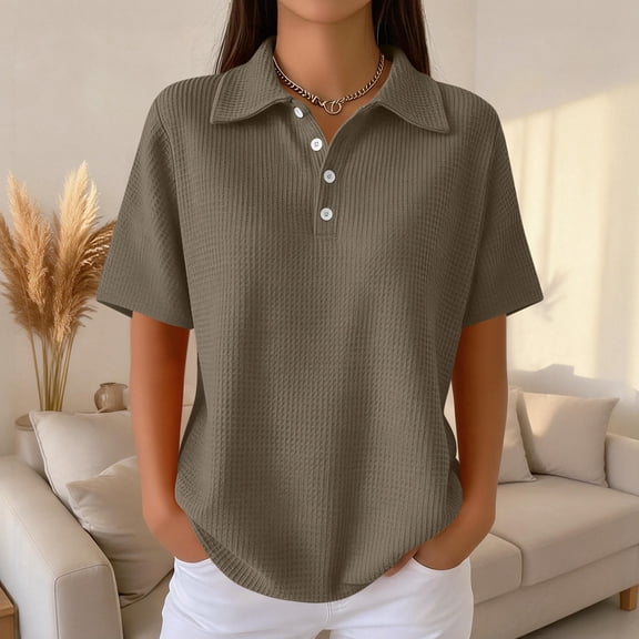 Women's Waffle Golf Polo Shirts Short Sleeve Henley Button T-Shirt Summer Casual Tennis Athletic Tops, 2XL