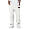 thumbnail image 2 of Domuza Mens Pants Casual Loose Hemp Drawstring Elastic Waist Trousers Lightweight Wide Leg Linen Pant with Pocket White M, 2 of 6