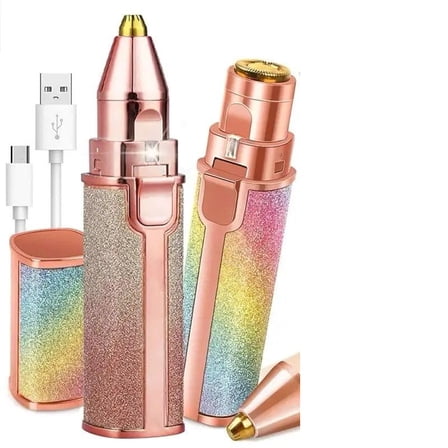 Facial Hair Removal for Women: 2-in-1 Rechargeable Nose Hair & Eyebrow Trimmer, Face Shaver with Built-in Light for Removing Chin, Upper and Lower Lip Area Peach Fuzz（13.5*3*2.5cm)