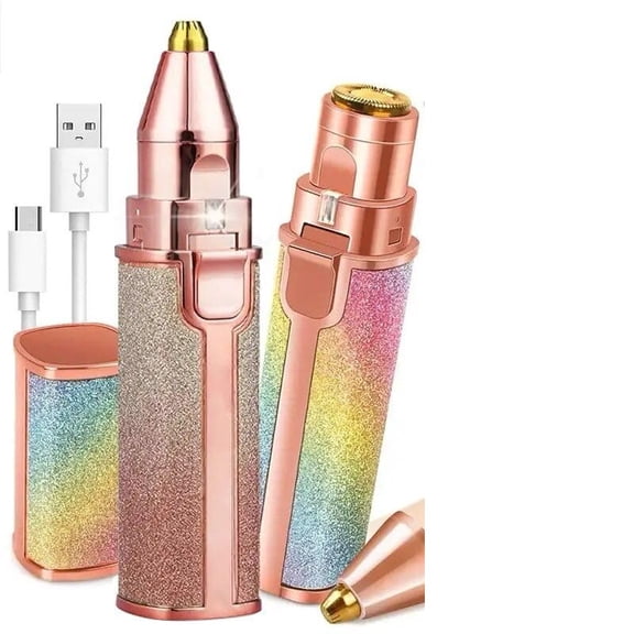 Facial Hair Removal for Women: 2-in-1 Rechargeable Nose Hair & Eyebrow Trimmer, Face Shaver with Built-in Light for Removing Chin, Upper and Lower Lip Area Peach Fuzz(13.5*3*2.5cm)