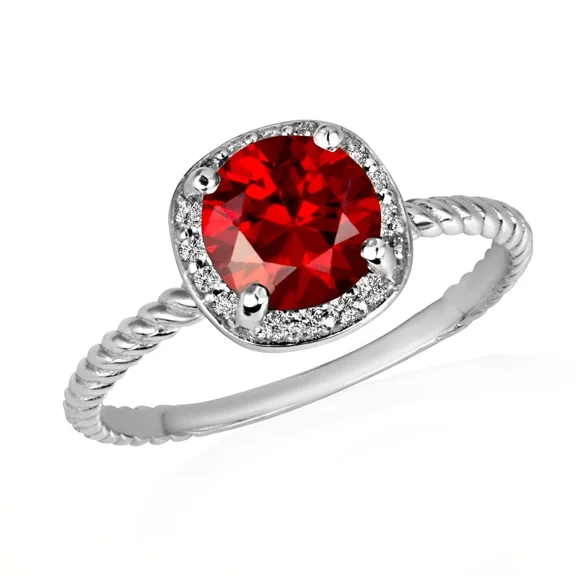 925 Sterling Silver Birthstone Halo Rope Ring Garnet (SIZE 4)
