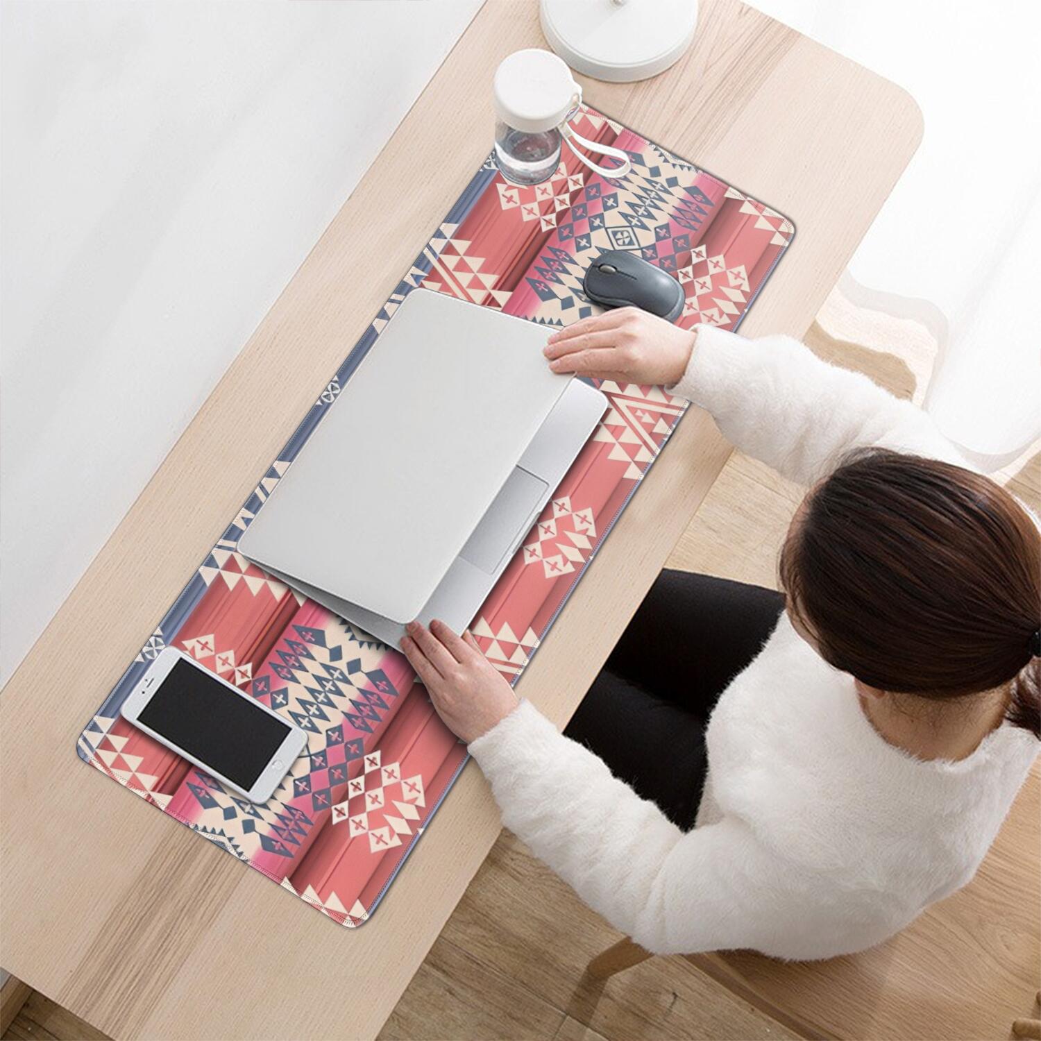 Long Mouse Pads for Desk,Colorful Geometric Striped Pattern (9) Desk Mats on Top Of Desks, Desk Mouse Pad Extra Large with 3mm Non-Slip Base and Stitched Edge for Gaming,Office,Work,Home 31.5"x11.8"