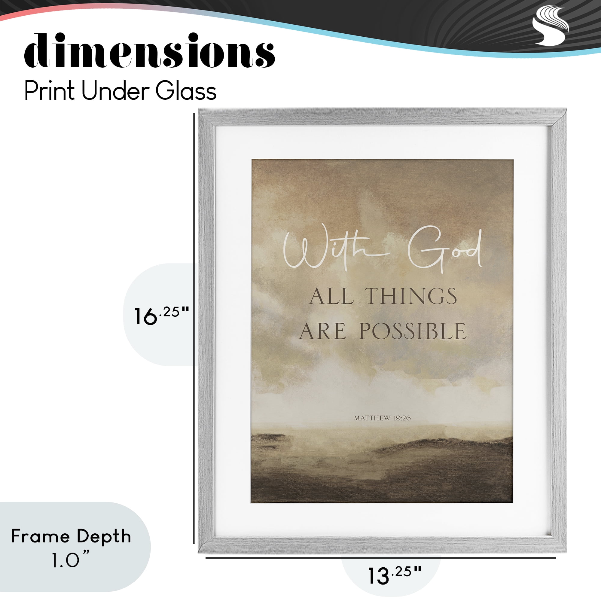 Stupell Industries With God Matthew Proverb Gray Framed Print Under Glass, design by John Spaeth