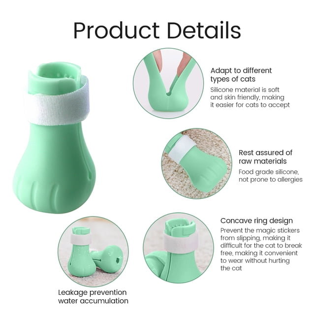 4pcs Pet Cat Claw Covers Anti-scratch Adjustable Food Grade Silicone Boot Foot Cover Bath Supplies