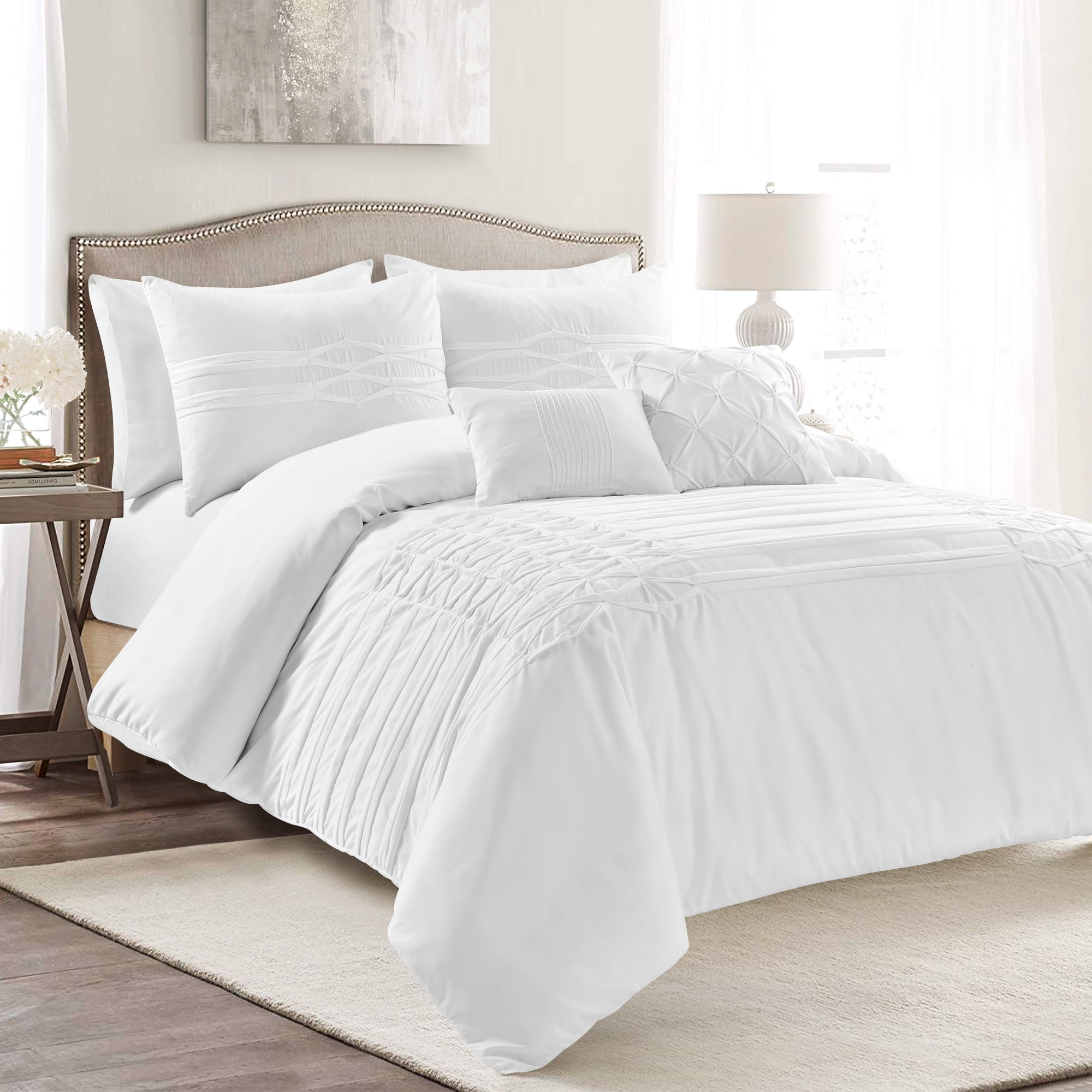 Luxury 8pc White Textured Farmhouse Comforter Set AND Decorative Pillows 