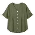 thumbnail image 4 of Stamzod Shackets for Women Casual V Neck Button Down Shirt Tops Summer Beach Short Sleeve Shacket Green B M, 4 of 7