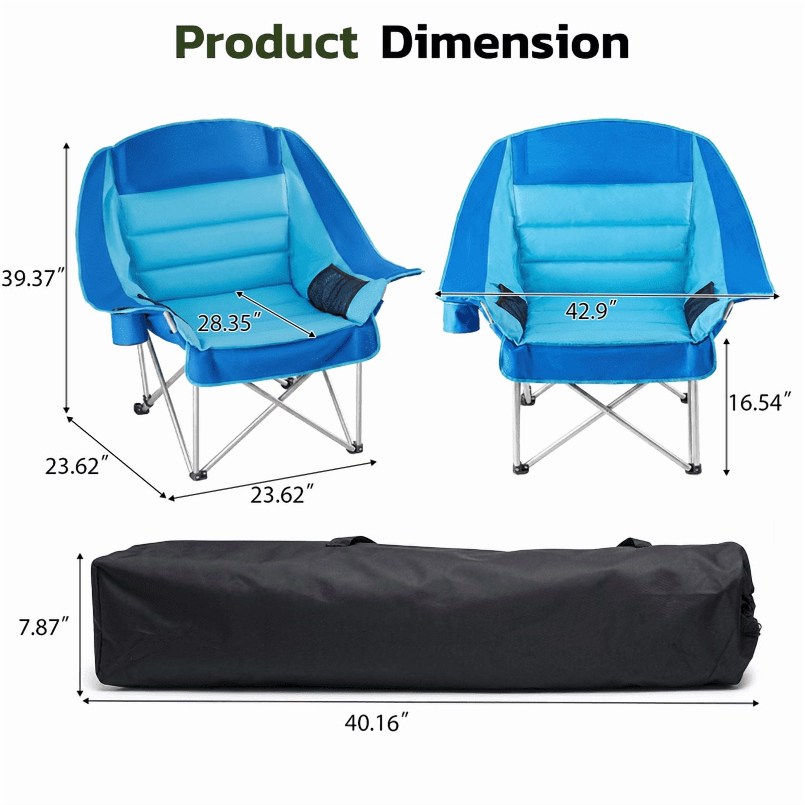 Simple Deluxe Extra Oversized Outdoor Foldable Camping Chair, with Cup Holder and Carrying Bag, Camping Chair with 500lbs Capacity and Sturdy Material, Suitable for Beaches, Hiking and Camping, Blue