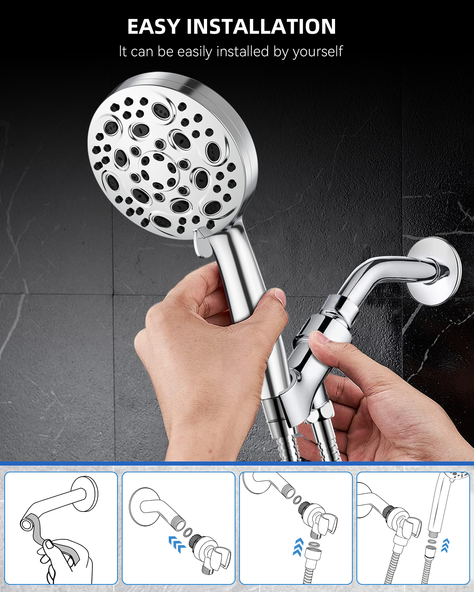 HODVIT High Pressure Handheld Showerhead with 60" Stainless Hose photo 5