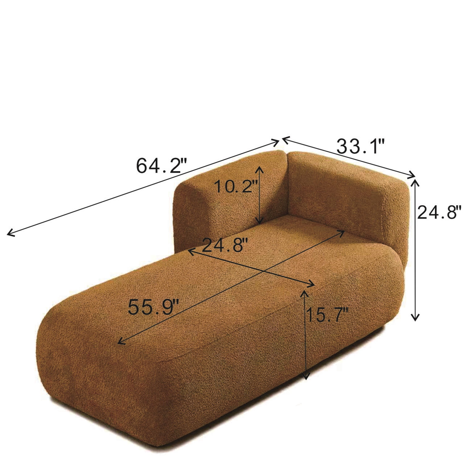 Hommoo 64" Boucle Upholstered Chaise Lounge Chair, Modern Tufted Leisure Sofa Chaise Sofa for Living Room, with Right Arm, Orange