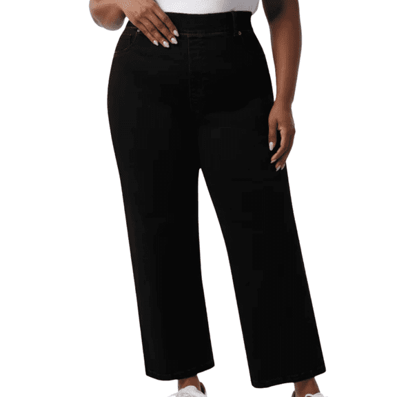 32 Degrees Women’s Pull-on Jeans with Wide Waistband, Black, XXL