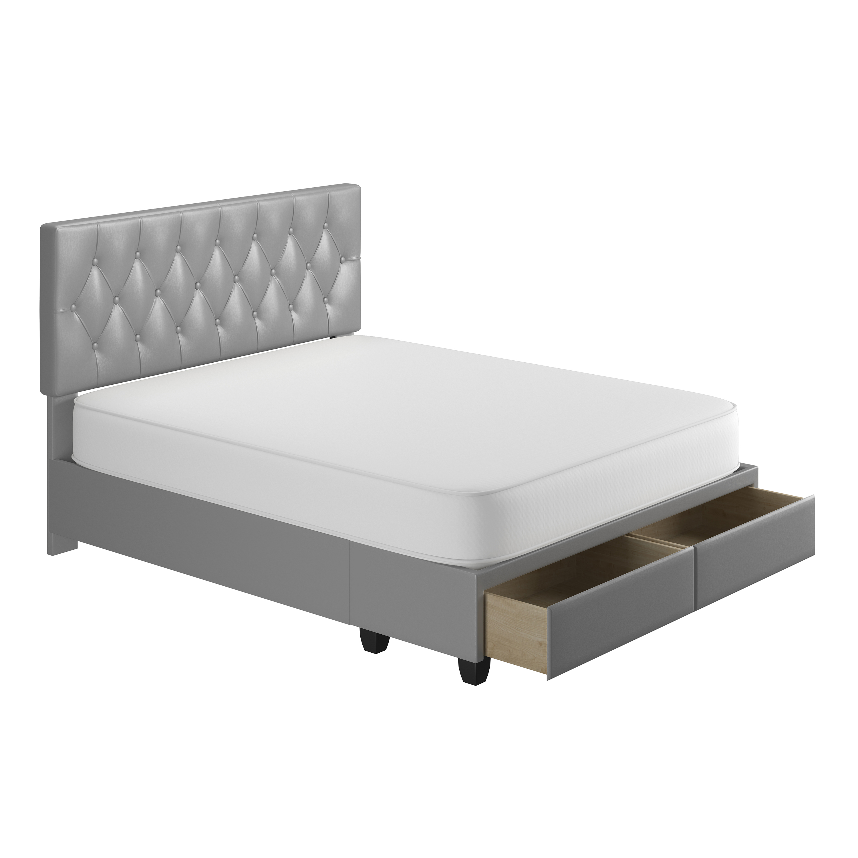 Boyd Sleep Verona Faux Leather Upholstered Tufted Platform Storage Bed Frame, Full, Gray
