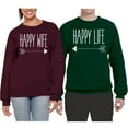 thumbnail image 2 of Wild Bobby, Happy Wife Happy Life Couples, Matching Couples Crewneck Sweater, Maroon Forest Green, Mens XL-Womens S, 2 of 3