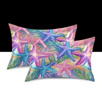 Yayeee Pillowcase Queen Size Set of 2 Satin Wrinkle Resistant Envelope Pillow Case, Gradient Starfish Pattern