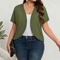 thumbnail image 6 of Lcziwo Women Plus Size Cardigan Sweater Short Sleeve Open Front Crop Shrugs Lightweight Elegant Summer Bolero for Dresses Army Green,XXXL, 6 of 9