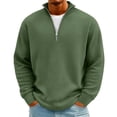 thumbnail image 2 of Men's Vintage Waffle Knit Long Sleeve Zip Up Stand Collar Casual Shirt for Spring Fall Street Fashion,Army Green,L, 2 of 7