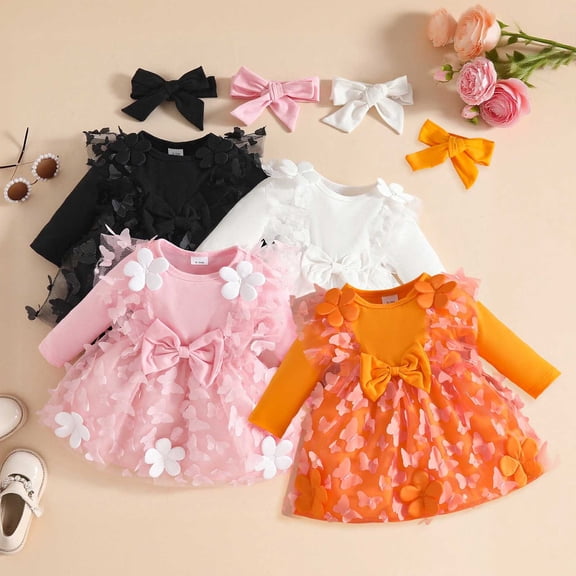 RTKFRFLM Baby Girls 3D Butterfly Gown Mesh Tulle Princess Dress with Headband Pink 0-3 Months