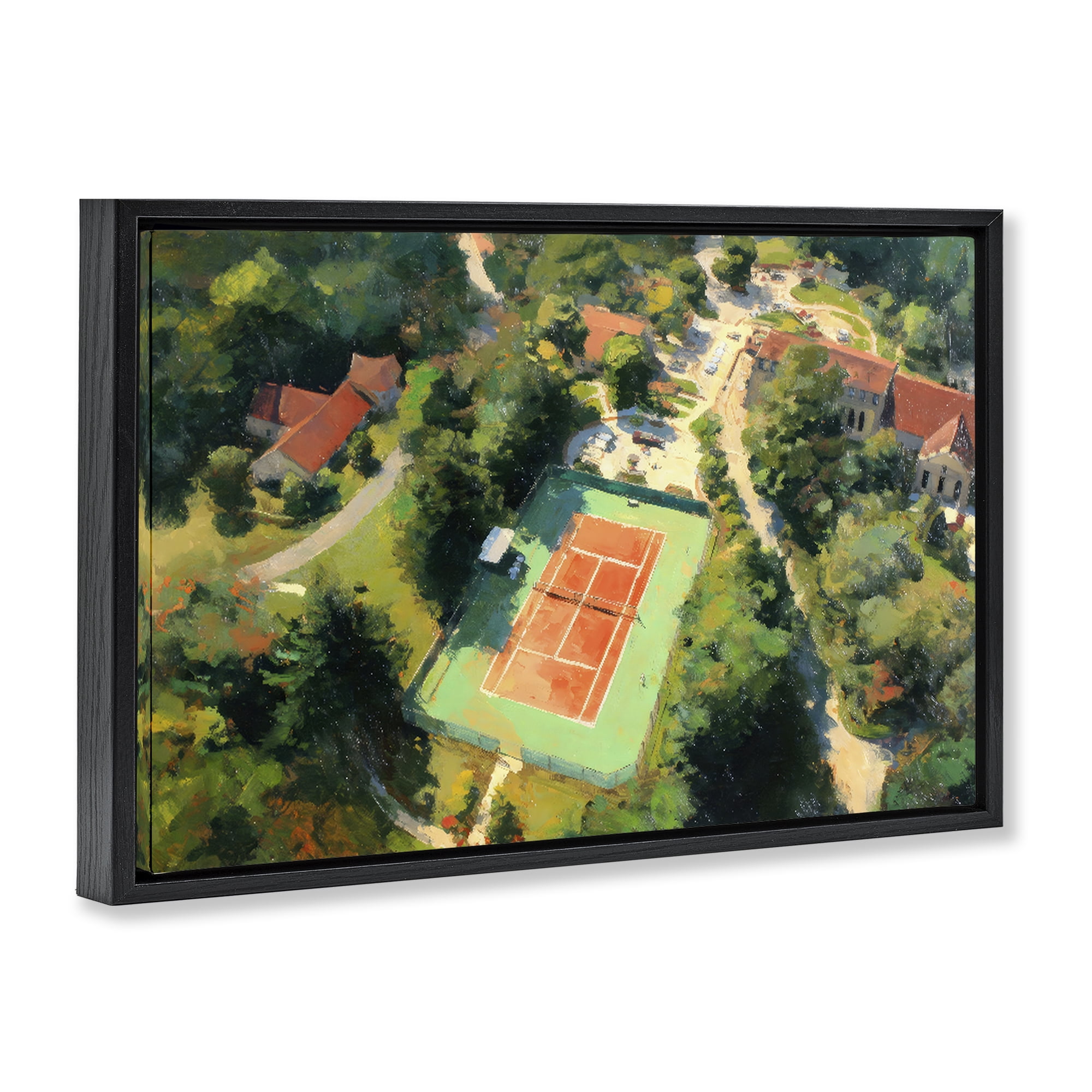 Stupell Industries Aerial Tennis Court Park Black Framed Floater Canvas Wall Art, design by Petal Prints Design
