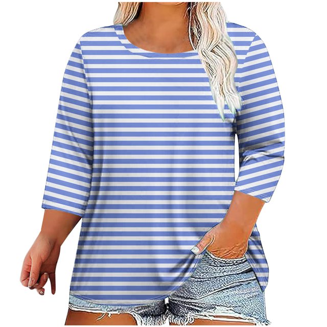 T-Shirt à Manches 3/4 Col Rond Imprimé pour Femmes Grande Taille Blouse Décontractée Confort Quotidien Mode