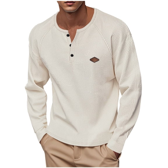 Dagugfen Mens Shirts Long Sleeve Button V Neck Loose Solid Color Fall Travel Casual Shirts Size S-XXXL