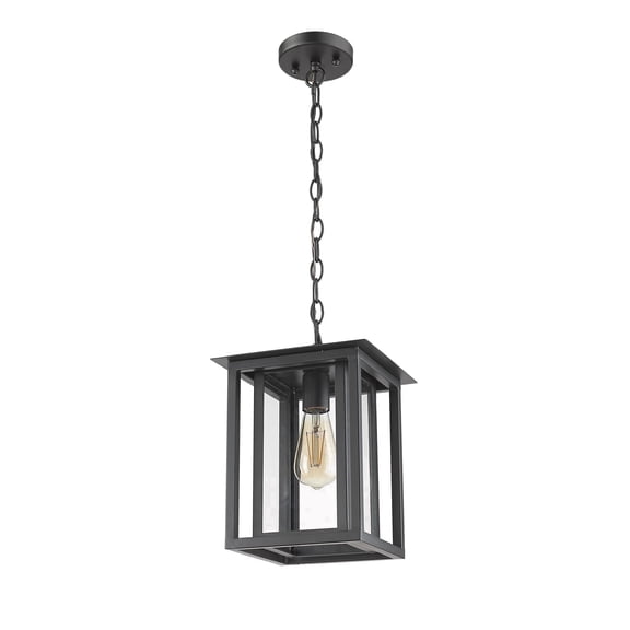 Vivio Lighting Noro Farmhouse Dimmable Incandescent Matte Black Lantern Outdoor Pendant Lights with Seeded Glass Shades