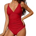 thumbnail image 2 of Womens Tummy Control Swimsuits One Piece Swimsuit Women Swimsuits For Women Ruched Bathing Suits Strappy V Neck Monokini, 2 of 7