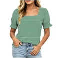 thumbnail image 2 of Haivin Women's T-Shirt, Casual Striped Print with Square Neck and Lace Trim, Short Sleeve for Everyday Wear, 2 of 7