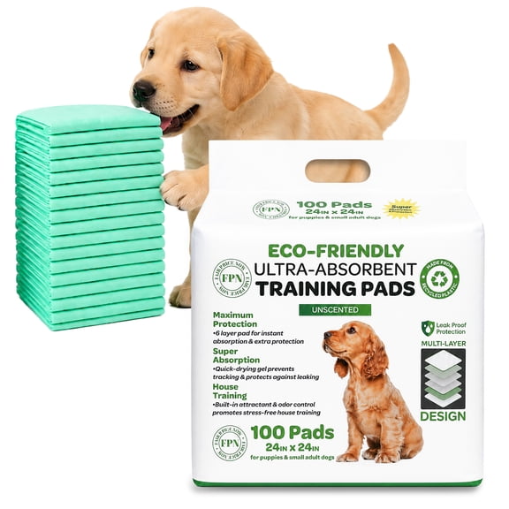 FPN Dog Pee Pads 24 x 24 Inch green 100 Pack – Super Absorbent Leakproof Puppy Training Pads Made with Recycled Plastic for Dogs, Puppies & Indoor Potty Training