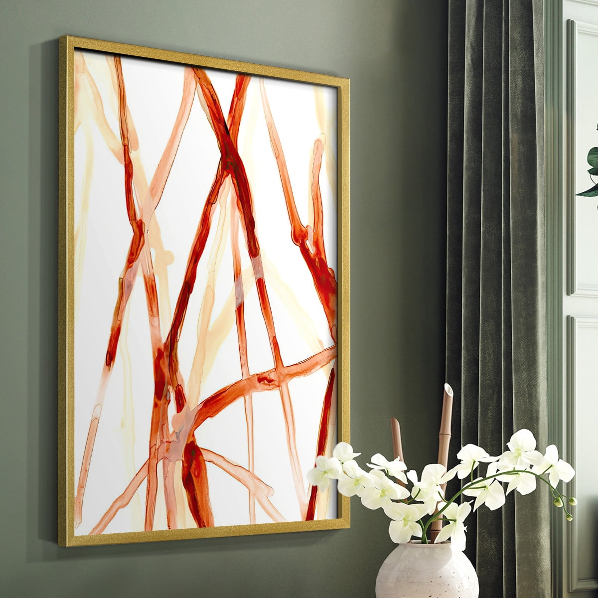 Runnel V Framed Print in Gold Solid Wood Framed Print No Nail Hanging