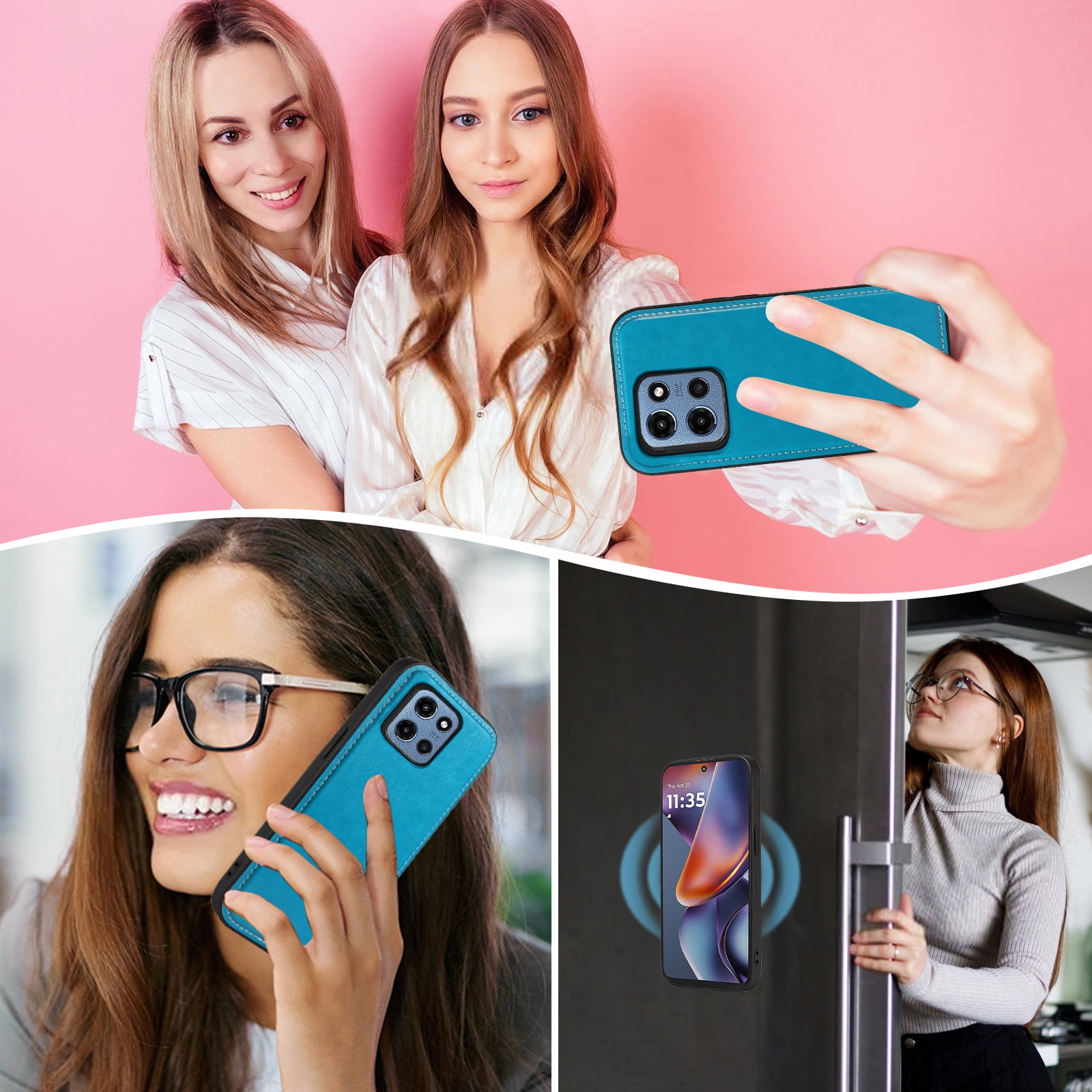 Asuwish Phone Case for Motorola Moto G 5G 2025 Zipper Wallet Detachable Cell Cover with Tempered Glass Screen Protector Crossbody Lanyard Strap Flower Flip Card Holder G5G 5 G G5 Women Men Girls Blue