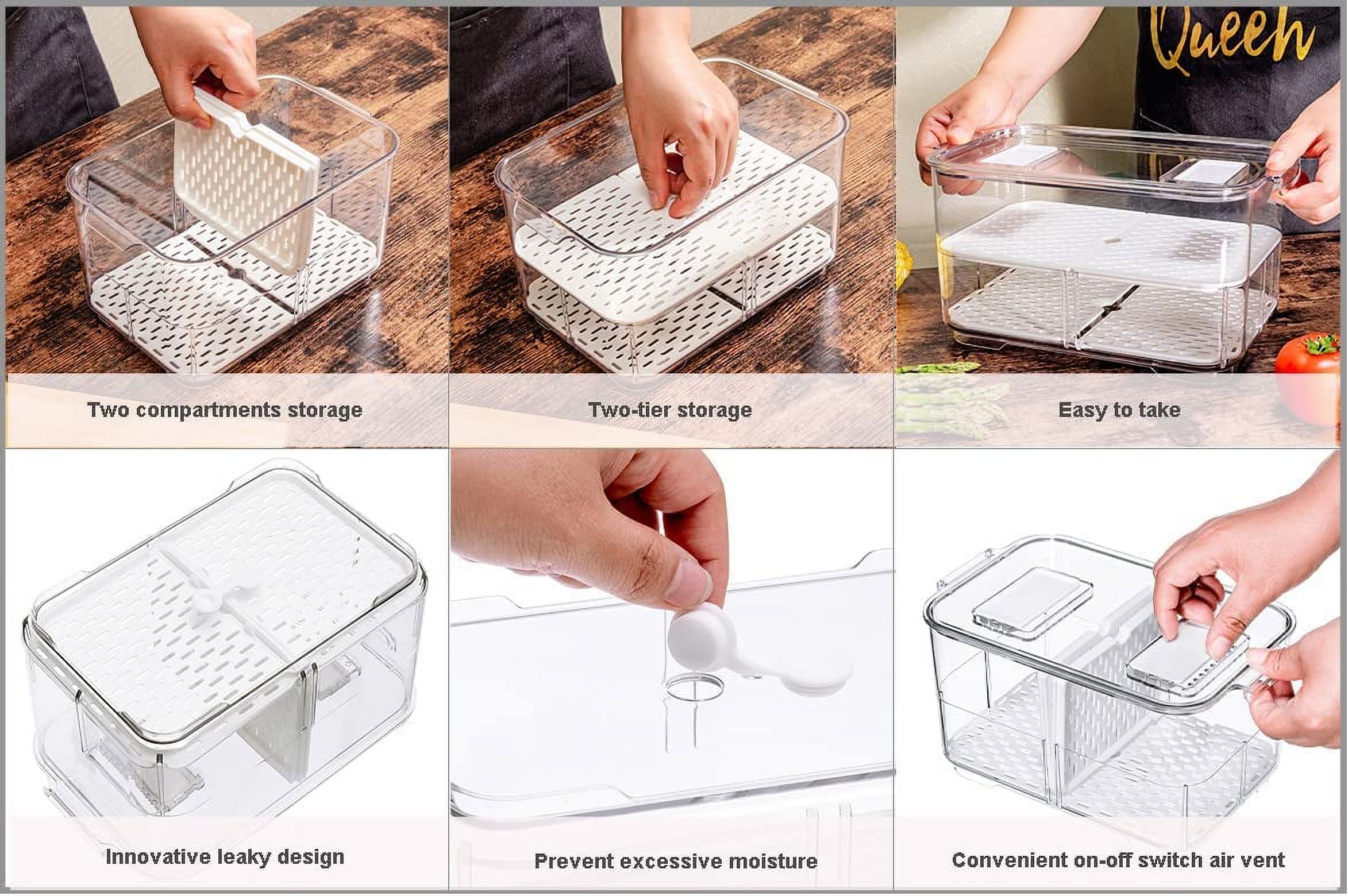 Fridge Produce Saver Storage Vegetable Fruit Containers Food Produce Saver Container Stackable Refrigerator Organizer Bins Fresh Keeper Drawers Organizer, Set of 4