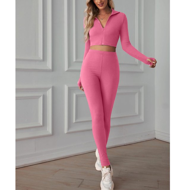 Conjunto De Ropa Deportiva De Yoga, Conjunto De Entrenamiento De Moda Para Mujer Cremallera De Cintura Alta De Manga Larga Para Atletas Para Gimnasio ANGGREK No