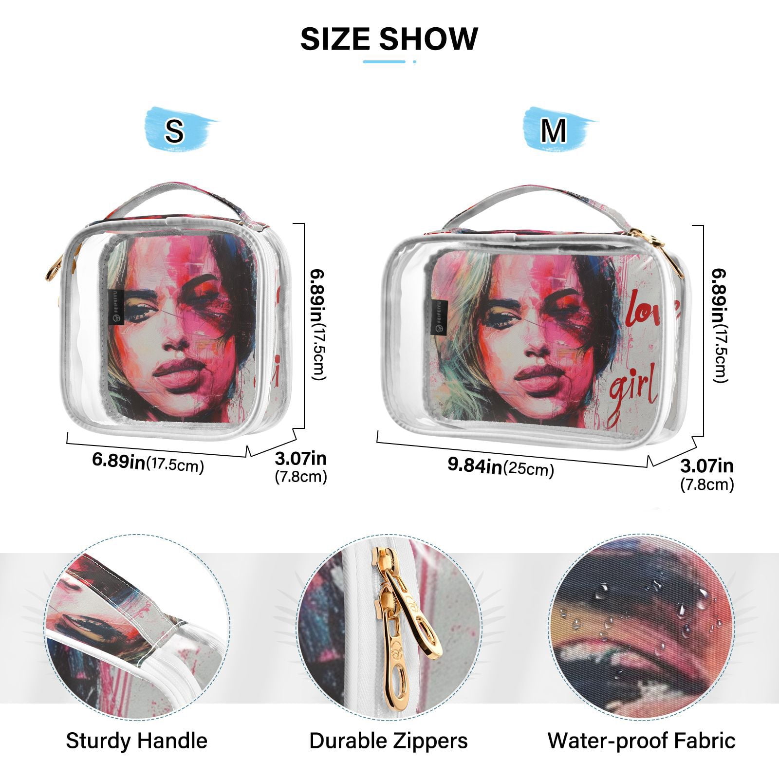 Clear Makeup Bags with Handle Large Opening 2 Pack Set Toiletry Bag Quart Size Bag, for Women Man Traveling Travel Essentials, Toiletries and Other. Love Girl