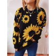 thumbnail image 5 of Women'S Print Long Sleeve Sweater Round Neck Knitted Pullovers Top Black XL, 5 of 9