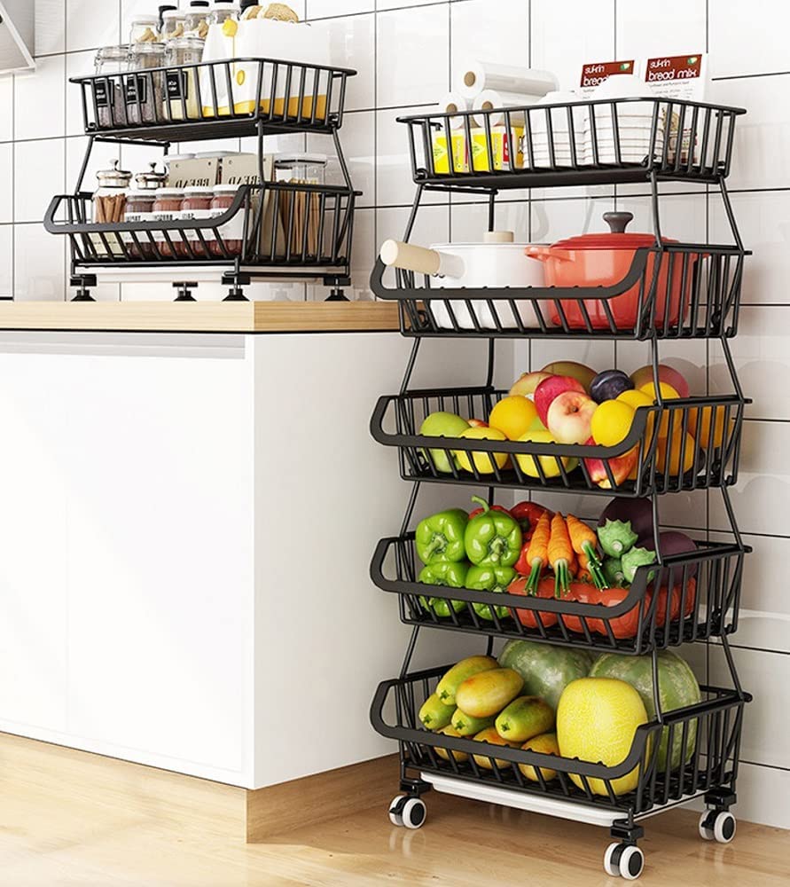 Fruit and Vegetable Basket, 5 Tier Metal Wire Stackable Kitchen Storage Rack for Kitchen
