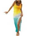 thumbnail image 1 of Robes d'Été pour les Femmes à la Mode Sans Manches Taille Haute Boho Cordon Côtelé Robe Longue Froissée Sexy Haute Fente Robe Maxi, 1 of 5