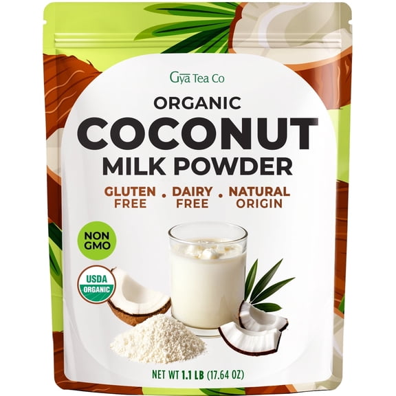Gya Tea Co Organic Coconut Milk Powder - 1.1lb (17.64 oz) - Blends Smoothly, Delicious Dairy Free Vegan Creamer for Coffee, Tea, Smoothies, Baking & Curry. Non-GMO, Gluten Free, Nutrient-Rich